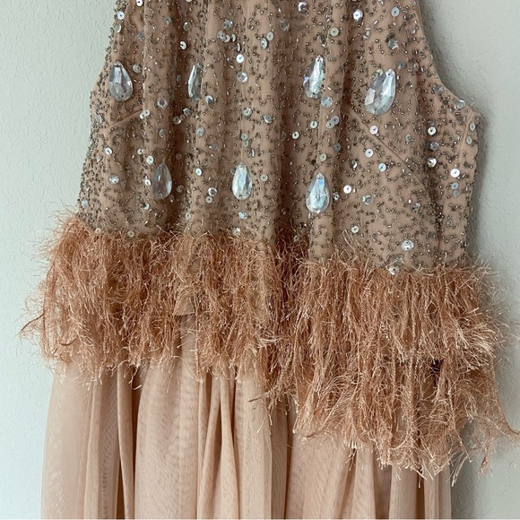 ASOS Pink Balletcore Sequin and Faux Feather Trim Midi Dress w Tulle Skirt US 0 - Picture 4 of 16